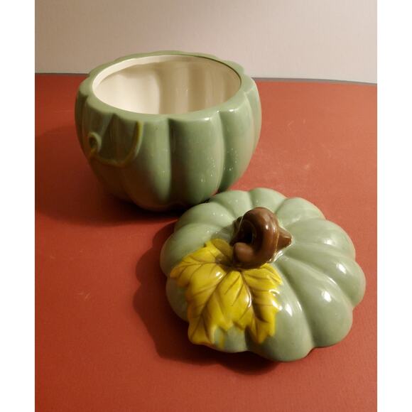 Green Pumpkin Earthenware Candy Jar - Picture 3 of 3